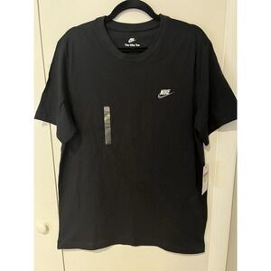 NWT Nike Sportswear T Shirt Mens Large Black Embroidered Tee Cotton Short Sleeve